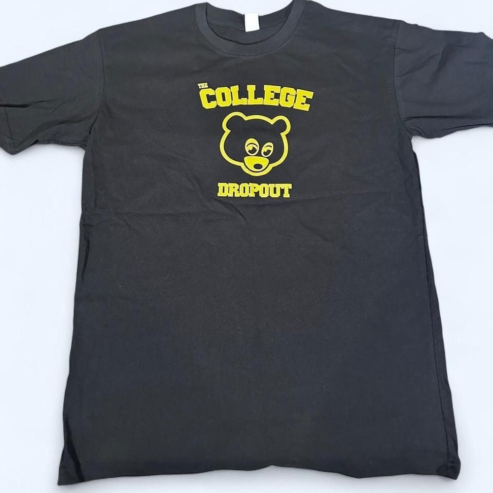 Kanye West The College Dropout Bear Graphic T-Shirt Black Yellow Mens Large